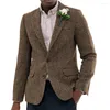 Men's Suits Formal Wool Brown Bussiness Jacket Prom Green Tuxedos One Piece Herringbone Patterned Blazer For Wedding Groomsmen