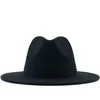 Unisex Faux Wool Khaki with Black Patchwork Panama Jazz Hat Felt Fedora Hats Women Men Wide Flat Brim Party White Green Bowler Cow3376