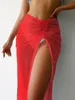 Cover-up Sexy Women Beach Bikini Cover Up Wrap Scarf Midlength kjol Fashion Solid Drawstring Slit Swimewear Pareo Sarong Dress