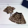 23SS Kid Girls Shirt kjolar Set Brand Designer Suit Leopard Print Kort ärmar Pleated Half Set Pure Cotton Kids Clothes A1