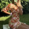 Abiti casual Foridol Rose Stampa floreale Manica lunga Primavera Autunno Abito rosso increspato Donna Vintage Beach Boho Short Mini Vestidos 2023