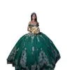 Hunter Green Mexican Quinceanera Dresses Off Shoulder Sequined Appliques Lace-up Corset prom sweet 15 Vestidos De XV Anos