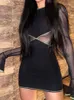 Casual Dresses Gothic See Through Mesh Patchwork Flare Sleeve Long Maxi Dress Women Sexy Strap Club Party 2023