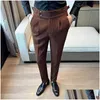 Jeans masculinos de estilo britânico Men High Chaist Business Dress Fashion Houndstooth Office Suit Social Wedding Groom Casual Troushers 2836 DR DHURF