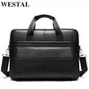 Westal Men's Briefcasesバッグメンズメンズマンズメッセンジャーバッグ用革張りの革のラップトップバッグ用brie193f