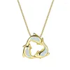 Hänge halsband söta tre delfiner halsband vit blå opal sten djur vintage guld silver färg kedja för kvinnor