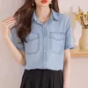 Blouses feminina Mulheres Blusa de jeans vintage Blows de manga curta de Jean Shirts Ladies High Street Loose Tops elegantes