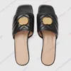 Women Designer fashion Leather Mules flat slippers girls Double G twill quilted Leather Slides sandals chunky block heels with metal