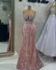 Aso Ebi 2023 Arabe Sirène Cristaux Robe De Bal Rose Paillettes Dentelle Soirée Formelle Deuxième Réception Anniversaire Robes De Fiançailles Robes Robe De Soirée SH030