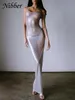 Casual Dresses Nibber See Through Maxi Dres Sexy Strappy Bodyshaping Vestido Female Stunning Hipster Attirewear Clothing 230512