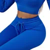 Pantaloni attivi Leggings a costine da donna Strisce senza cuciture Coulisse Yoga Vita alta Calzamaglia inferiore assorbente dal sudore Palestra Corsa blu