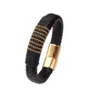 Bracelets de link Cadeia Macrame vintage Aço inoxidável Bandagem manguito de luxo Men Masculino Charme Esportivo Genuíno Couro Genuíno