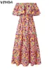 Plus size jurken maat Vonda Bohemian Floral Gedrukte Maxi Long Dress 2023 Zomer Women Party Robe Casual losse ruche Beach Korte mouw 230512