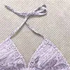 2023 Sexy Bikini-Träger mit hängendem Hals, Dreipunkt-Bikini-Badeanzug in Bonbonfarbe, einfarbig, Damen-Bikini-Badeanzug, dreieckig, geteilt, modisch, bequem, hohes Erscheinungsbild