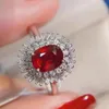 Pierścienie klastra Naturalne i prawdziwy rubinowy pierścień 925 Srebrna biżuteria