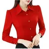 Chemises Mode coréenne mince rouge bureau chemise automne femmes revers à manches longues simple boutonnage vêtements de travail Blusas élégant Ma'am Top 2XL