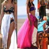 Cover-up feminino roupa de banho cobrir pura praia mini saia envoltório sarong pareo longo maxi saia lateral divisão saia sólida transparente chiffon