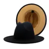 Black Tan Patchwork Faux Wool Felt Panama Fedora Hats Black Felt Band Decor Womens Men Jazz Party Trilby Cowboy Cap187m