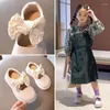 Athletic Shoes Girls Princess Bow Leather 2023 Fashion Kids Pearls Party Autumn Elegant Cute Flats Children Fall Casual