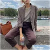 Damskie garnitury Blazers Women Vintage Women Blazer Houndstooth Plaid Long Rleeve Płaszcz 2022 Autumn Elegancki elegancki swetry luźne garnitur Dhyqj