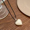 Chains Fsahion Sweet Stereoscopic Heart-shaped Pendant Wax Rope Necklace For Women Girls White Color Heart Clavicle Jewelry