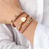 Strand Fancy 3 Shape Heart Leather Bracelet Spiritual Natural Stone Cristal de Cristal Jóias Teengirls