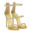 Sandalen Carpaton 2023 Zomerklassiekers Gouden borte Buckle Thin Hog ​​Heel Rose Gold Open Teen Fashion Dinner Shoes
