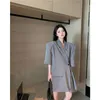 Women's Suits Lnsozkdg Women Gray Oversized Blazer Lapel Long Sleeve Loose Fit Jacket Fashion Tide Spring Summer 2023 Office Lady Harajuku