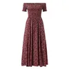 Taglie forti Abiti Estate Donna Lungo Casual Taglia Fiore Stampa Maxi Vintage Off spalla Slim AnkelLength Vestidos 230512