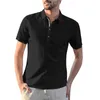 Camisas casuais masculinas 2023 masculinas de linho de algodão verão marca camisa de manga curta gola mandarim cor sólida retrô camisetas #3