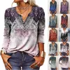 Women's TShirt Ethnic Bohemian Tshirt Spring Autumn V Neck Casual Vintage Long Sleeve Tops Oversize Button Printed Pullover Shirt 230512