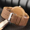 Wristwatches Creative Bambood Wooden Wristwatch Green Dial Quartz Wood Watch For Men Women Brown Leather Band Watches Simple Clock Gift