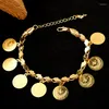 Pulseras con dijes, pulsera con moneda turca hecha a mano, brazalete para mujer, cadena de joyería nupcial chapada en oro, aleación de cobre, regalos de boda étnicos