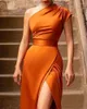 Robes décontractées soirée pour femmes Vestidos Orange taille haute jupe longue sans manches solide épaule inclinée Y2k femmes robe de bal