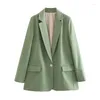 Frauen Anzüge Frau Casual Grüne Grundlegende Taste Blazer 2023 Frühling Weibliche Elegante Feste Lose Blazer Büro Damen Langarm