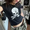 T-shirt Vintage Grunge graficzny druk krótkiego rękawu Tshirt Y2K Slim Crop Top Gothic Skull Punk Streetwear Women Summer Casual 90s