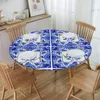 Tischdecke, runde Tischdecke, passend für 101,6–111,8 cm, elastische Kante, blaue Delfter Chinoiserie-Bezüge