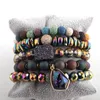 Strang Fashion Jewelry Wunderschönes mehrfarbiges Druzy-Armband-Set mit Naturstein-Lava-CZ-Kugelarmbändern