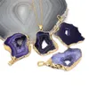 Natürliche Geode Stein Anhänger Halskette Heilkristall Achat Reiki Chakra Schmuck für Frauen galvanisierte Gold Hemming Halskette