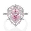 Ringos de cluster CMAJOR STERLING PRATA SINTÉTICA JOIXAS DE DIAMENTOS DE DIAMENTOS 14CT IMITAÇÃO DOMENTO DE ÁGUA DOPA RINDO CLÁSSICO Pink para mulheres