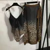 Bikini con stampa leopardata, gonna da spiaggia, costume da bagno intero con spalline, costumi da bagno da donna retrò, gonne e due pezzi