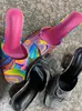 Каблуки прозрачные тапочки камуфляж женщины Странные сандалии высокого квадратного носка мулов Леди насосы слайды размер 674 238072902