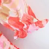 Casual jurken Foridol Rose Print Floral Long Sleeve Spring herfst Ruches Red Jurk Women Vintage Beach Boho Korte Mini Vestidos 2023