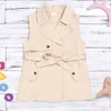 Cotone Bambini Ragazze Vestito Colletto rovesciato Senza maniche Gonna principessa Cintura Bowknot Abiti per bambini Abbigliamento per bambini