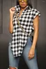 Women's Blouses 2023 Fashion Summer Polo Mouwloze stijl Forense Knopontwerp Losse plaid Asymmetric Casual Shirt Top