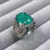 Cluster Rings Exquisite Blue Green Moissanite Ring 925 Sterling Silver Fire Sparkling Luxury Open Female Party Birthday Jewelry Gift