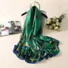 New Silk Scarfs Women Lurxury Brand Print Peacock Feathers Silk Foulard Scarf shawl wraps accessories 2017256A