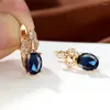 Hoop Earrings Oval Black Yellow Red Pink Purple Blue Stone For Women Gold Color Vintage Small Wedding Ear Buckle Jewelry CZ