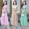 Casual Dresses Improved Cheongsam Dress Women's Mid Length Summer Fat Mm Midjeband visar tunn imitation Ice Silk Retro A-line kjol