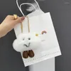 Portachiavi Fluffy Real Rex Fur Portachiavi Soft Smiling White Little Cloud Pendant Women Bag Hanging Toy Car Portachiavi in metallo Ornamenti